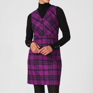 HOBBS LONDON Purple & Black Mary Plaid Sleeveless 100% Wool Sheath Dress US 8